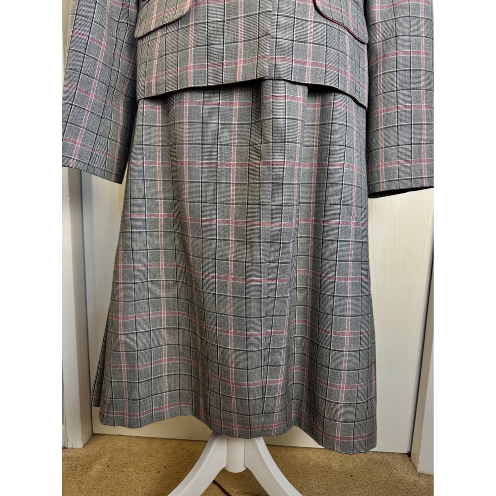 Sag Harbor Suit Womens 16 Gray Pink Plaid Blazer and Skirt Set 2 Piece Vintage - Picture 5 of 16